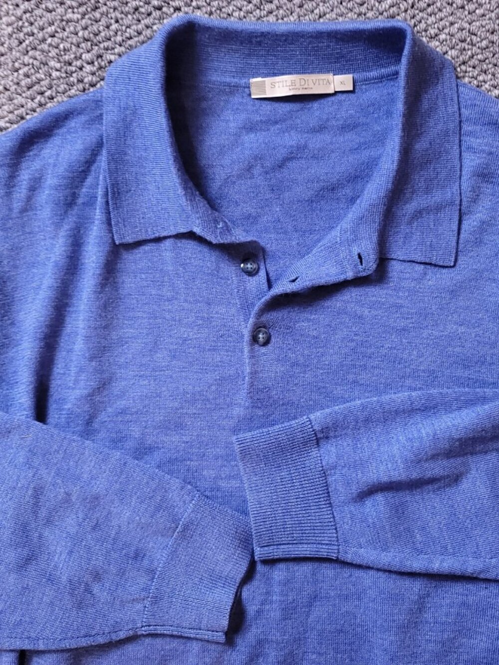 Stile Di Vita Sweater Mens XL Extra Fine Merino Blue Collared Long Sleeve Ribbed